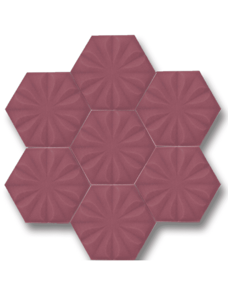 Altıgen Seramik Karo - 11, Altıgen Banyo Seramik Koyu Pembe Çiçek Desen