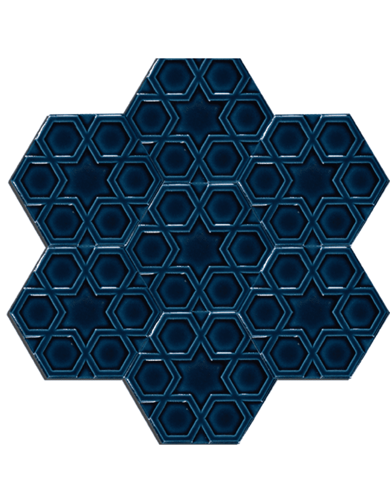 Altıgen Seramik Karo - 13, Altıgen Kabartmalı Seramik Selçuklu Mavisi