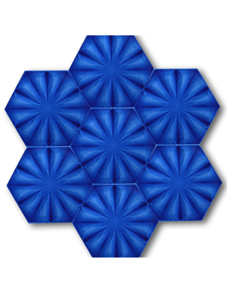 Altıgen Seramik Karo - 18, Pastane Dekorasyon Altıgen Çiçek Mavi Seramik