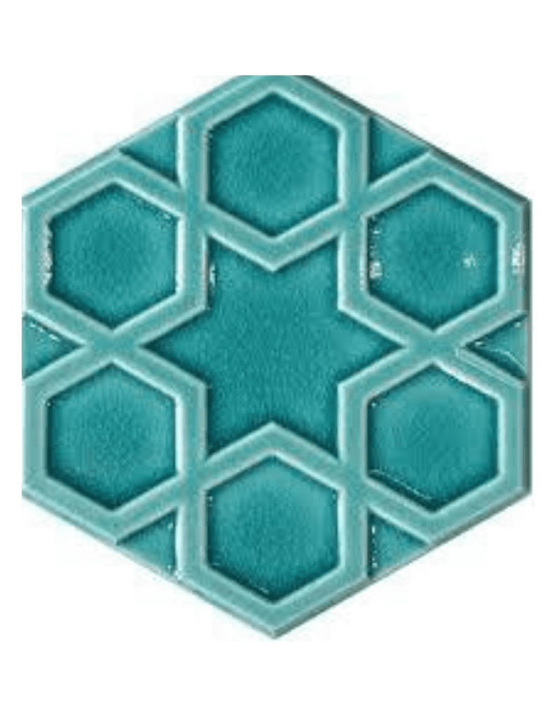 Altıgen Seramik Karo - 30, Turkuaz Gecişli Altıgen Hamam Banyo Seramik