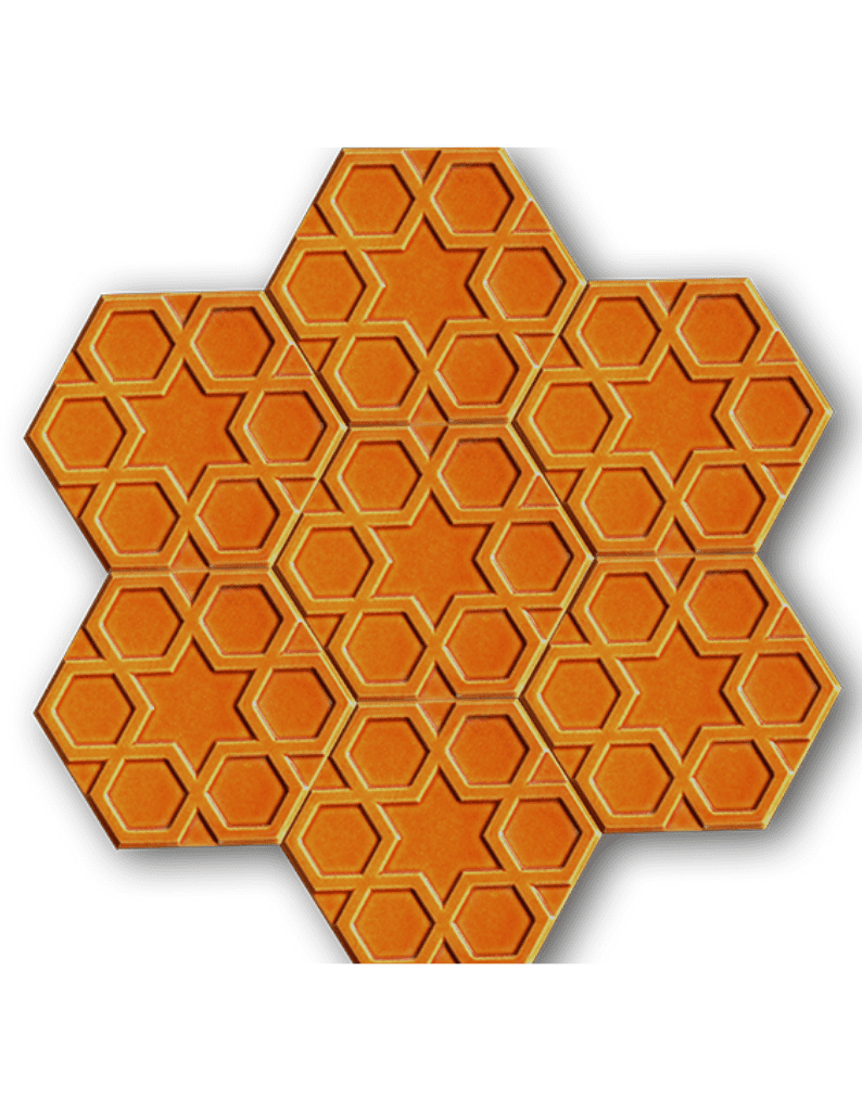 Altıgen Seramik Karo - 41, Altıgen Çini Karo Modelleri Türkmen Yıldızı Hardal