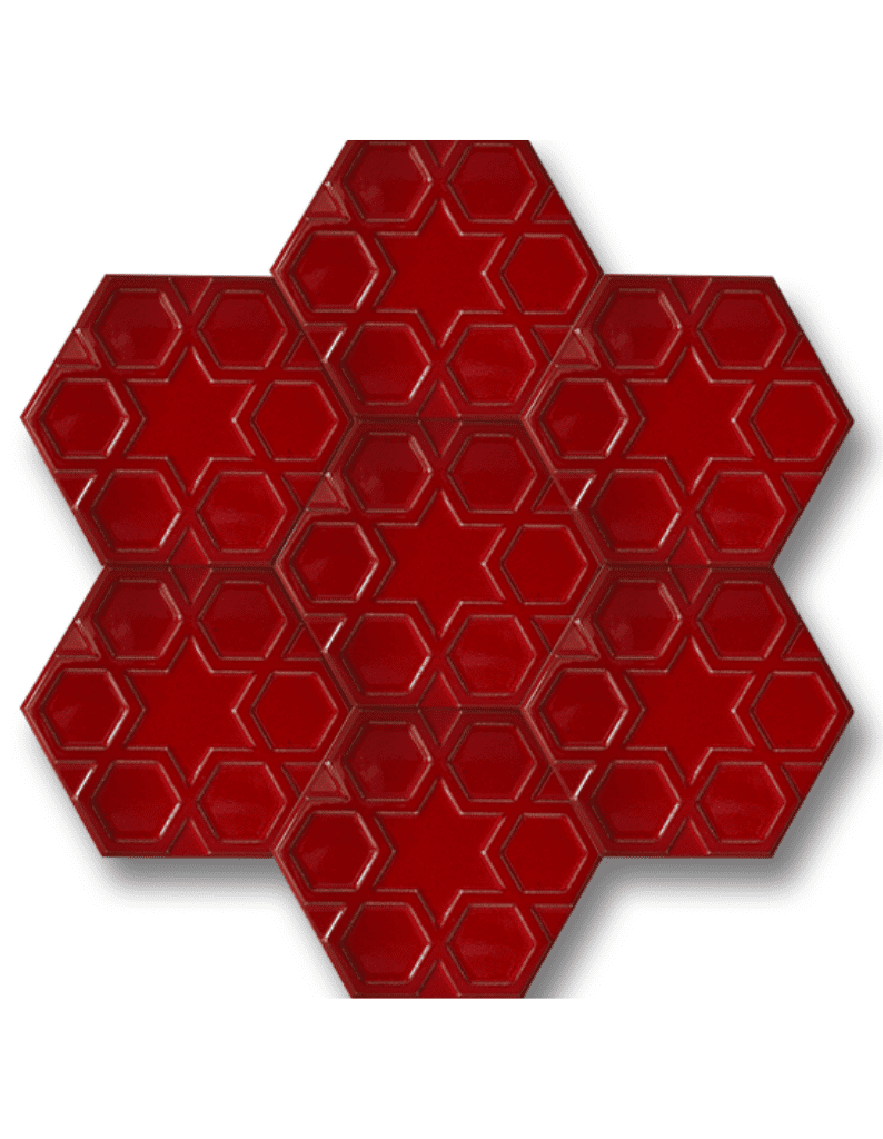 Altıgen Seramik Karo - 46, Kırmızı Selçuklu Yıldızı Altıgen Banyo Seramik