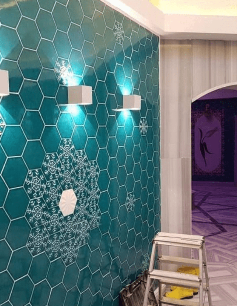 Altıgen Seramik Çini Karo -67, Hamam Seramik Altıgen Turkuaz