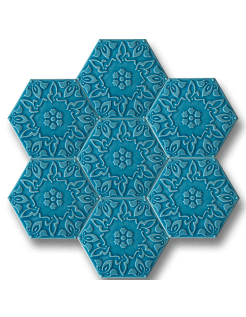 Altıgen Seramik Karo - 07, Turkuaz Mavisi Altıgen Banyo Dekorasyon Seramik 15x17