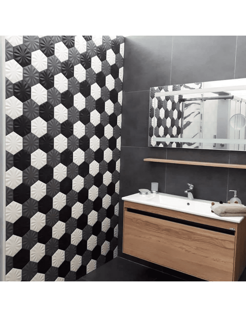 Altıgen Seramik Karo - 78, Siyah Beyaz Altıgen Banyo Seramik